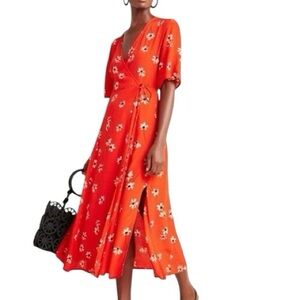 NWT Faithful the Brand x Anthropologie Rivera Midi Dress Red Floral Wrap
